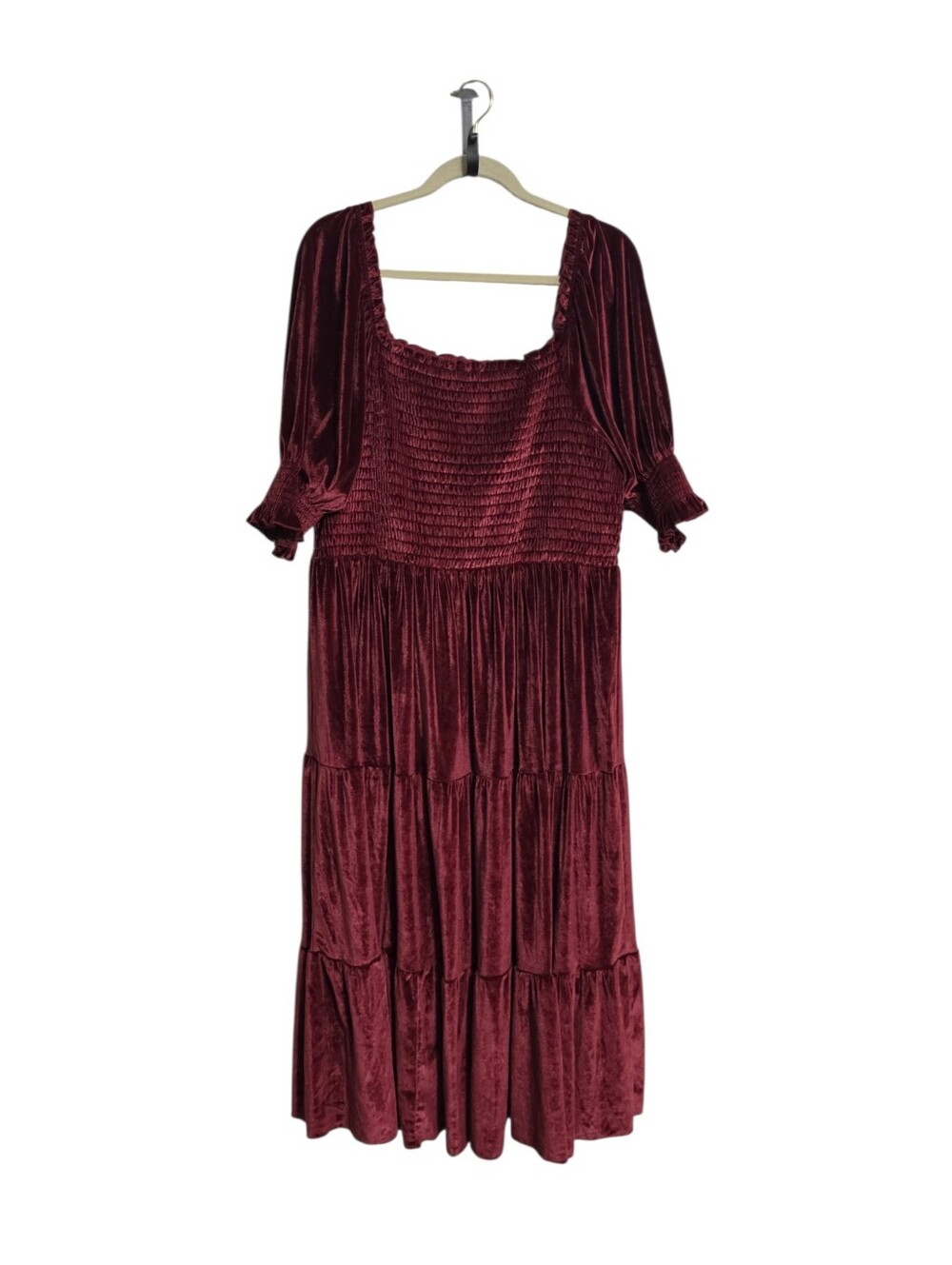Baltic Born Burgundy Crushed Velvettiered Smocked Dress 2X Event Party Holiday